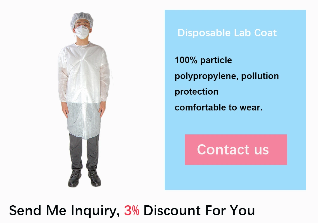 Comfortable Uniform Non Woven Disposable Medical Jacket Visitor Coat White SMS PP Lab Coat for Hospital